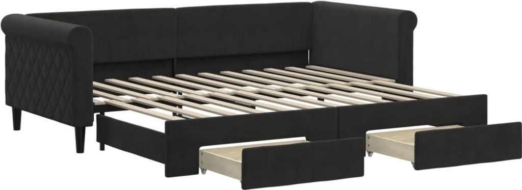 vidaXL Tagesbett Ausziehbar mit Schubladen Schwarz 90x200 cm Samt