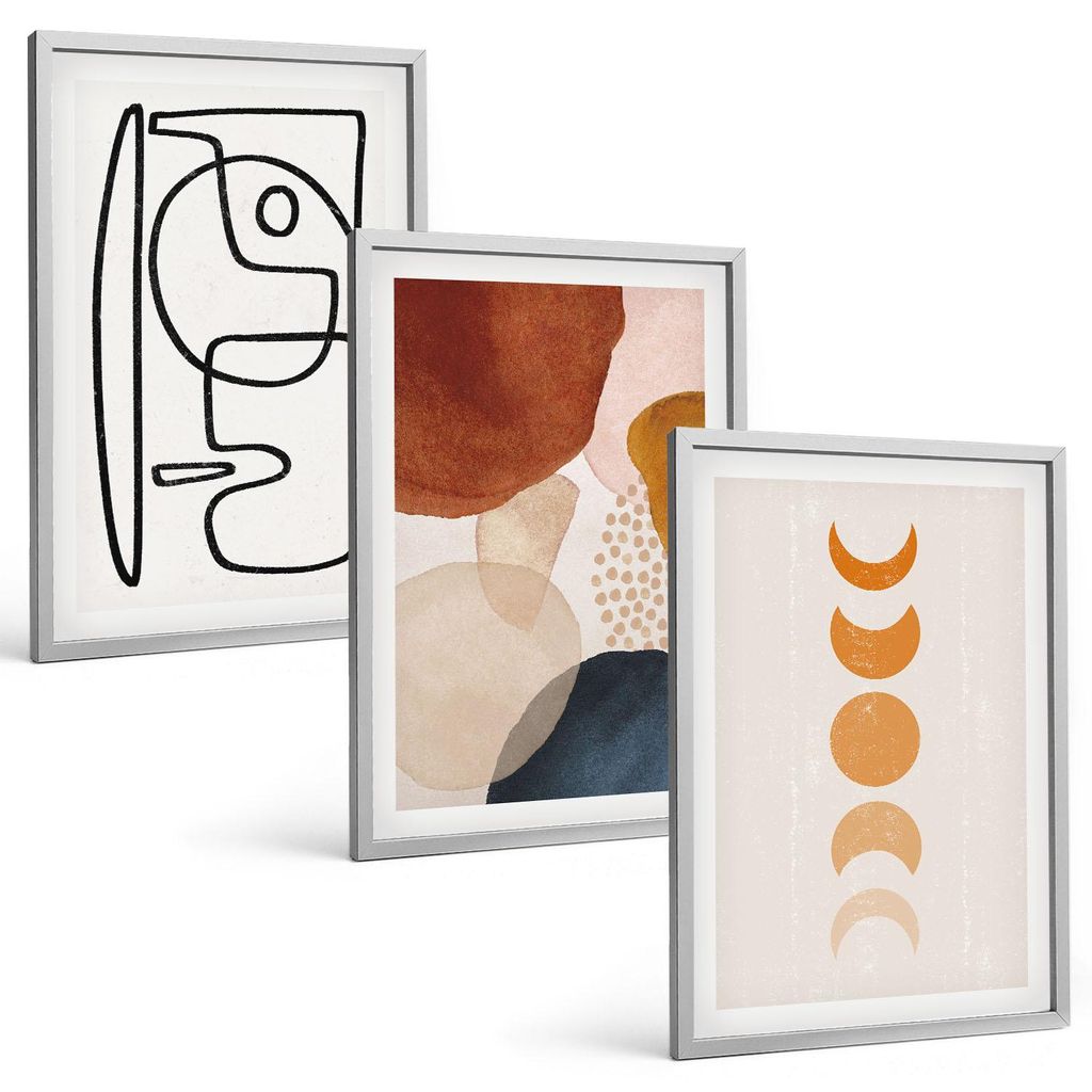 Bilder Set 3-teilig im silbergerahmten Rahmen – Wandbilder 3 Stück – gerahmte Poster für Wohnzimmer, Schlafzimmer und Flur – 40x60 cm – A...