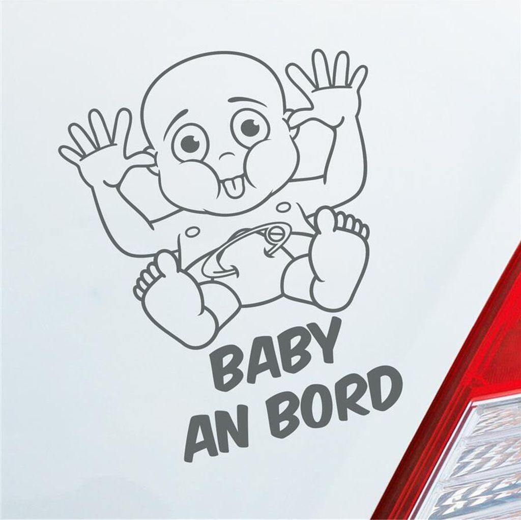 Auto Aufkleber Baby an Bord on Tour 23x28 cm Grau Sticker Heckscheibenaufkleber