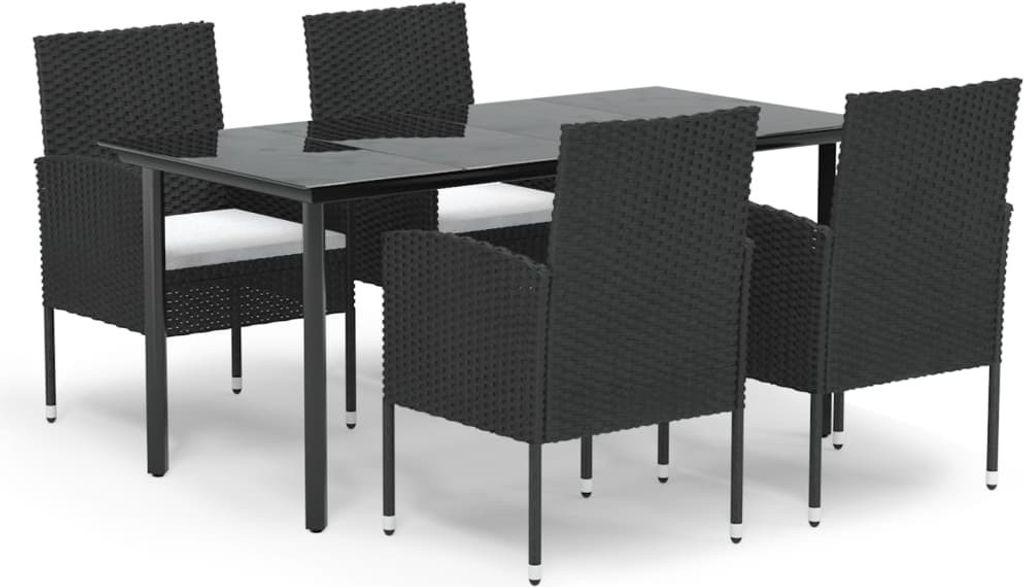vidaXL 5-tlg. Garten-Essgruppe mit Kissen Schwarz Poly Rattan