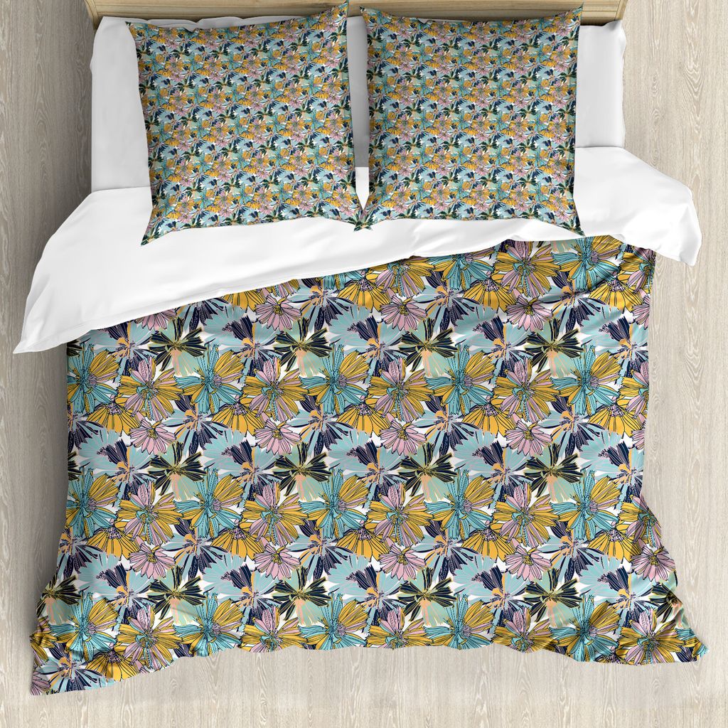 ABAKUHAUS Blume Bettbezug Set für Einzelbetten, Blumenaufbau Garten, Milbensicher Allergiker geeignet mit Kissenbezug, 200 cm x 200 cm - 80 x 80 c...