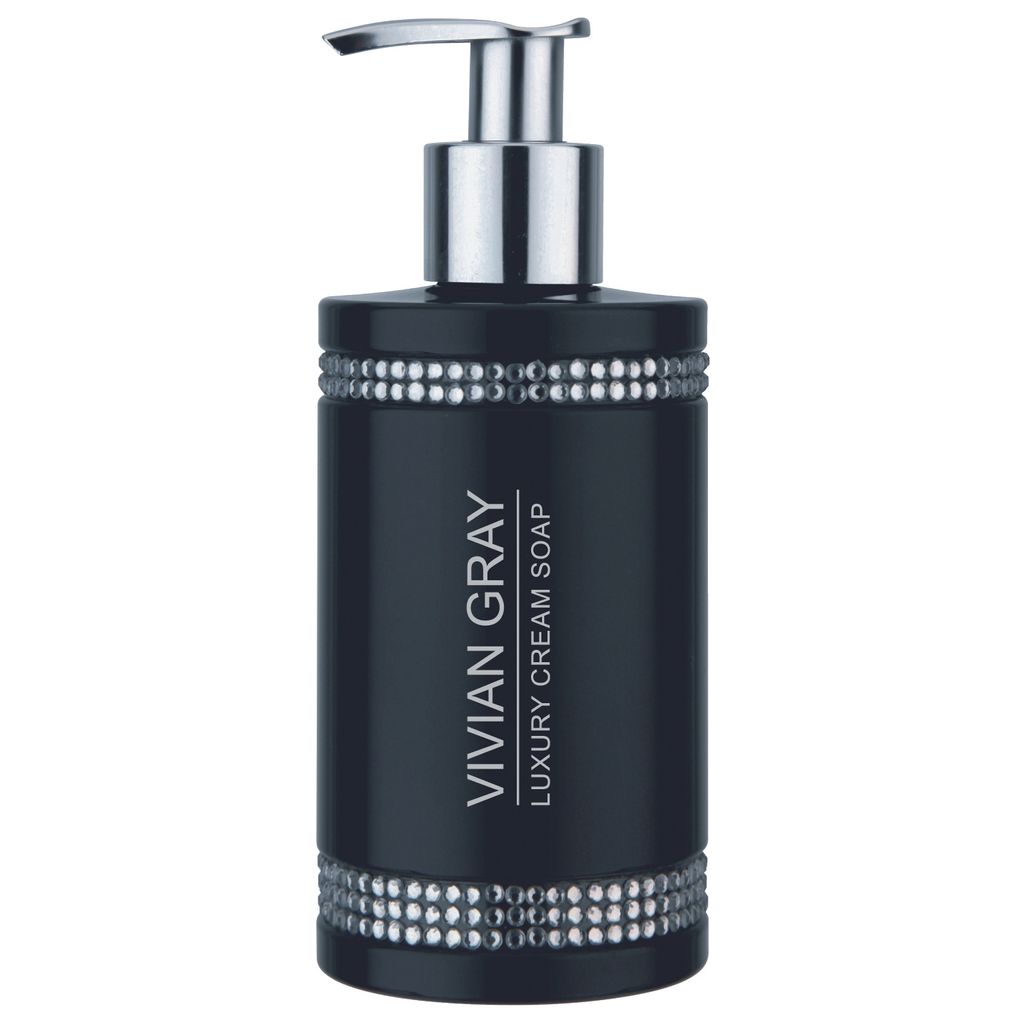 VIVIAN GRAY 3215 Seifenspender mit Creme-Seife Crystals, grüner Tee mit Zitrusnoten, schwarz/silberfarben (250 ml)