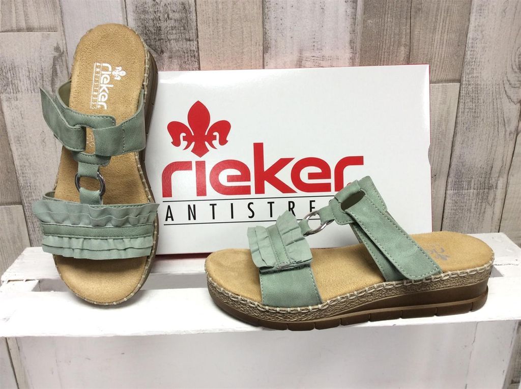 Rieker Damen Pantolette mintgrün mit dickerer Keilsohle 40