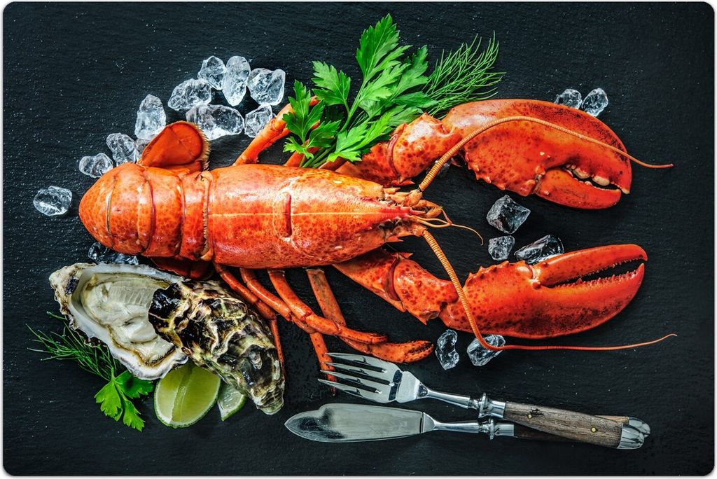 Küchenmatte 80x120 cm Vinylmatte Bodenmatte Dekoration - Meeresfrüchte Platte