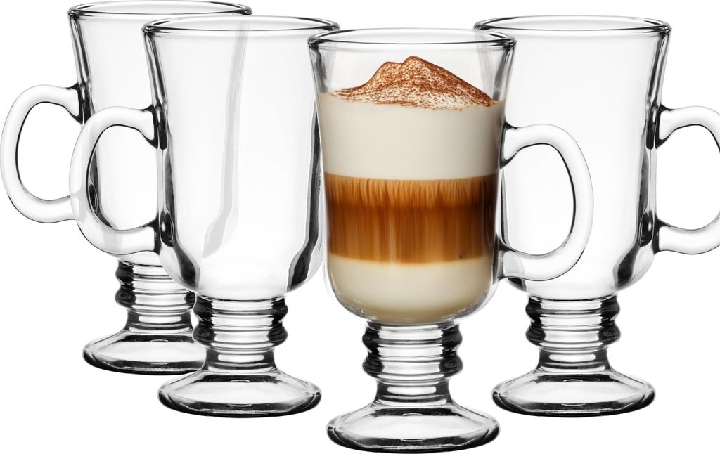 GLASMARK Irish Coffee Kaffee-Gläser 4-Set 200ml Große (max. 250ml) 4 Stück weiß Kaffeetassen Cappuccino Latte Macchiato Teetassen Set mit Henkel
