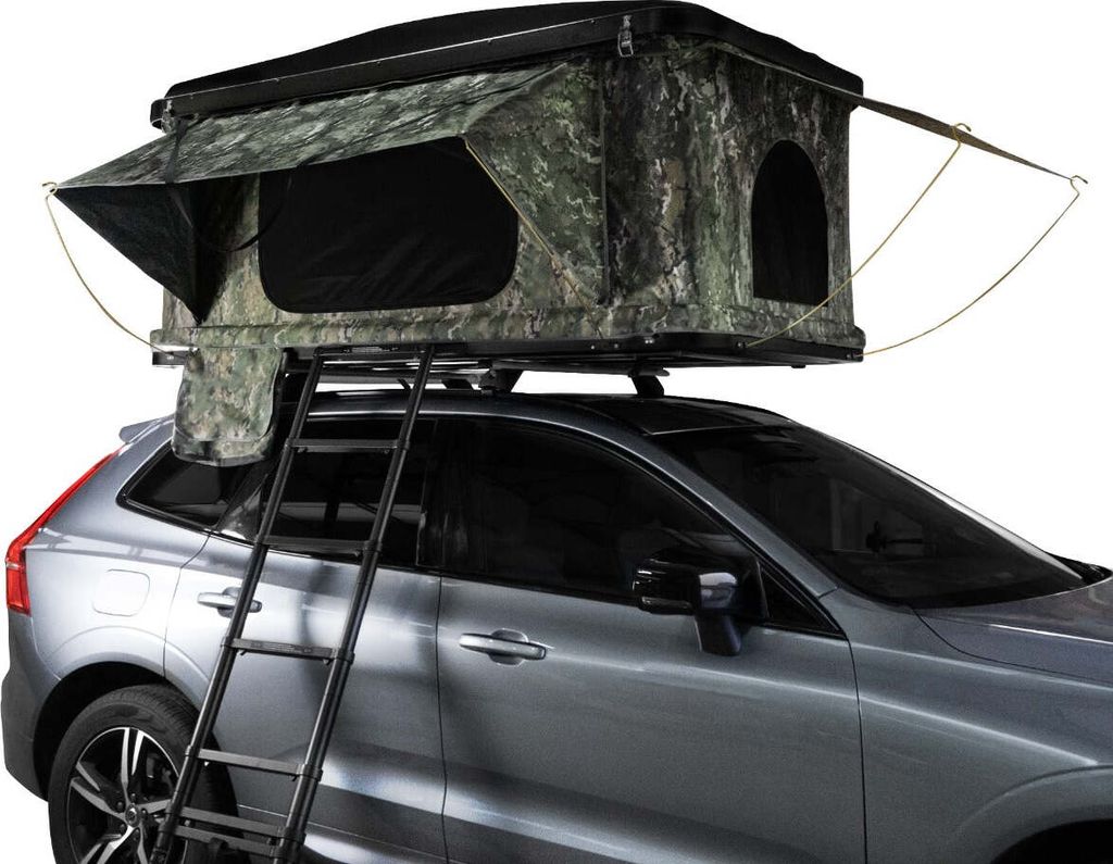 Hartschalen Autodachzelt Dachzelt Box für 2-3 Personen Camouflage ABS 3-15 Sek. Pop-Up 3000mm Wasserdicht Auto PKW Outdoor Camping Leiter 5,5cm Ma...