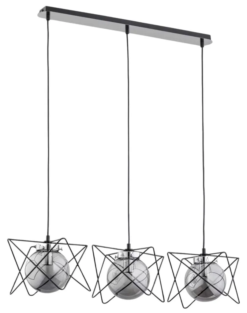 Luminaire de plafond Lustre Sagito 3 lampes en verre et chrome noir