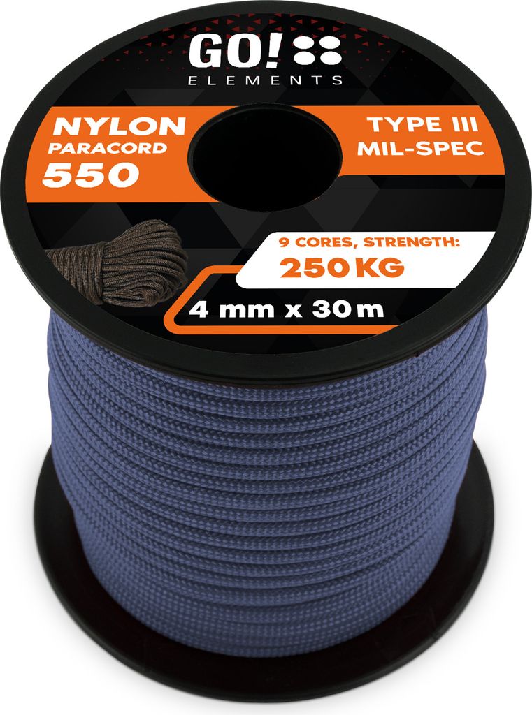 GO!elements 30m Paracord Seil aus reißfester Nylonschnur - 4mm Paracord 550 Typ III Schnur - geeignet als Allzweckseil & Reepschnur - Max. 250kg, ...