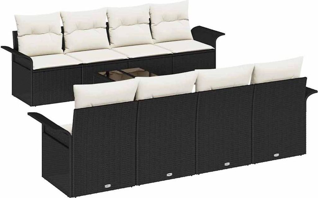 vidaXL Gartensofa-set mit Kissen 9 pcs Schwarz und Creme Poly-Rattan
