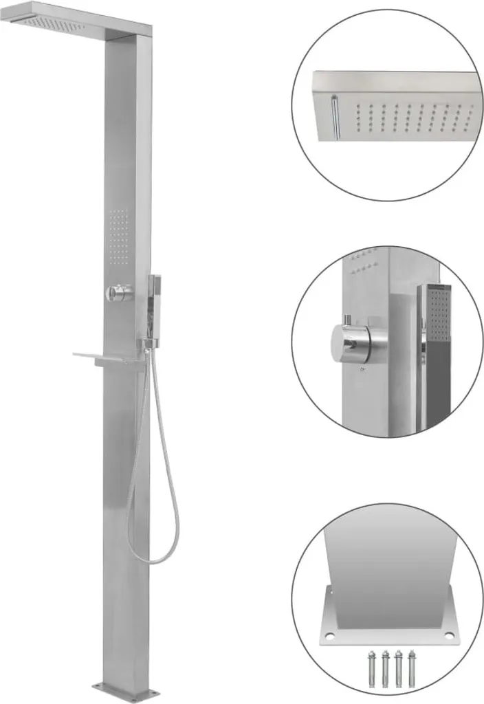 Douche de jardin en acier inoxydable Carré - Colonne de douche Inox 304