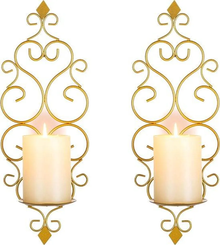 Lot de 2 bougeoirs muraux dorés style baroque pour décoration de salon