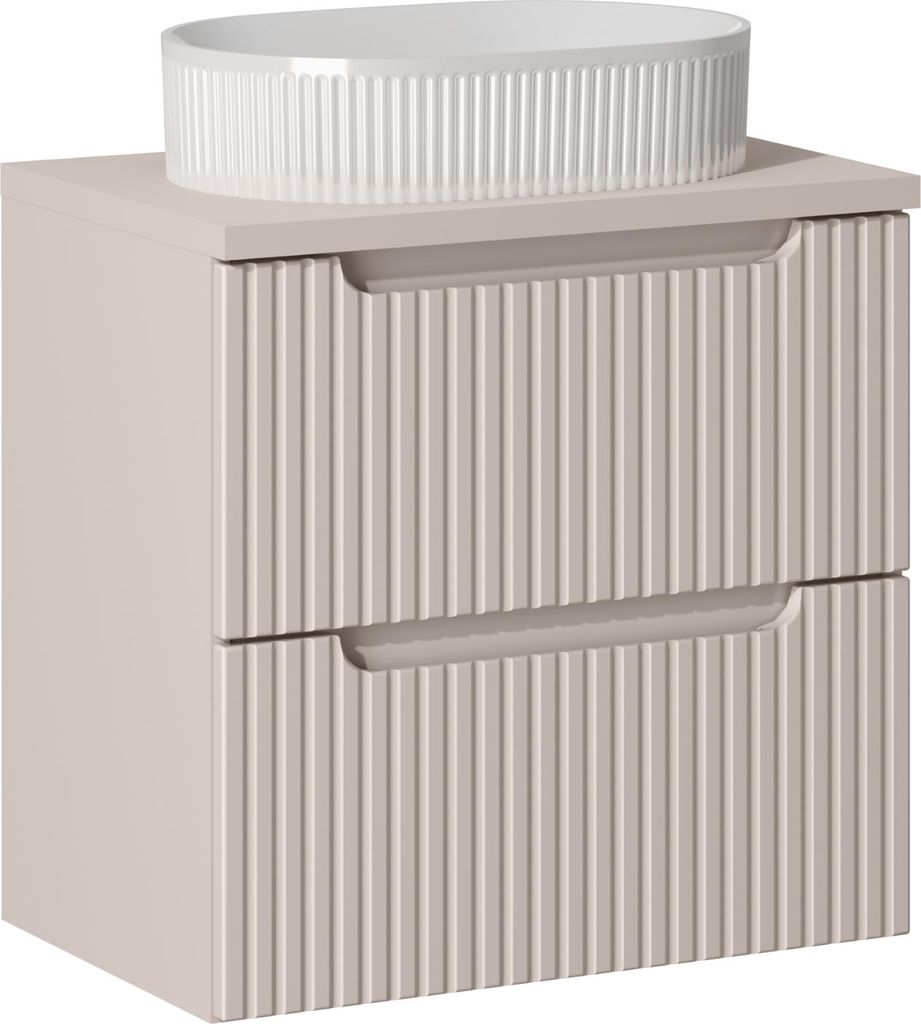 Badezimmerschrank 60 Cm Mit Arbeitsplatte Und Ovalem Geriffeltem Waschbecken