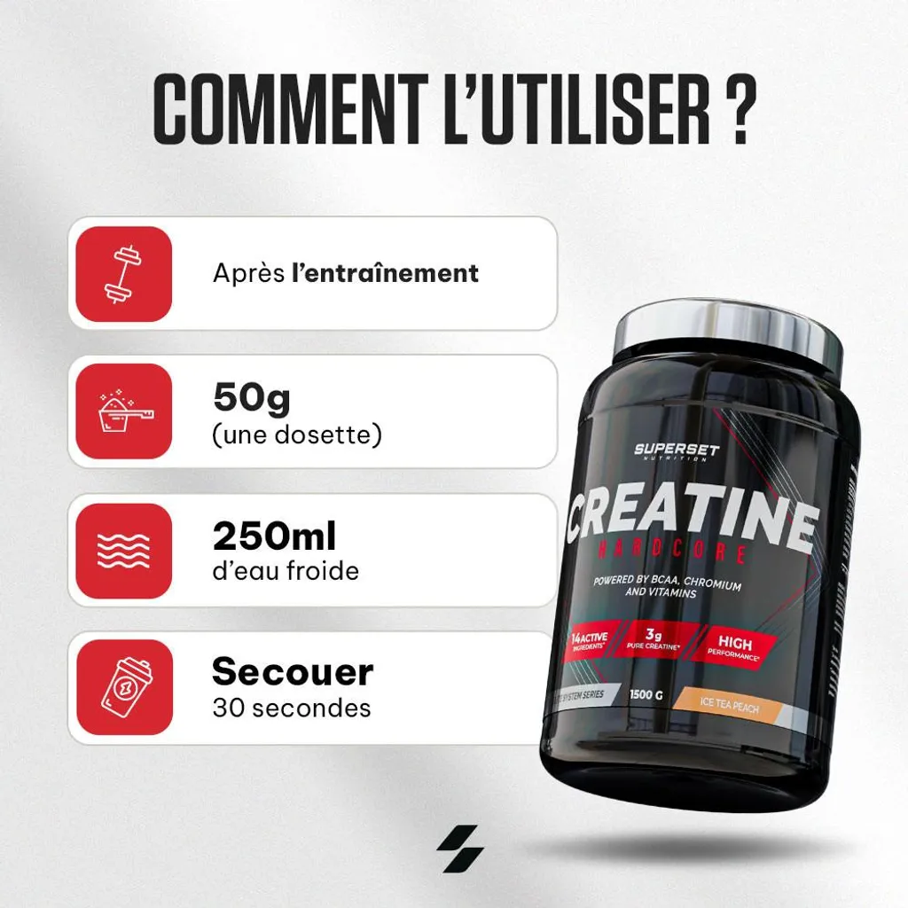 Créatine Hardcore Saveur Orange Formule Haute Assimilation 1.5kg