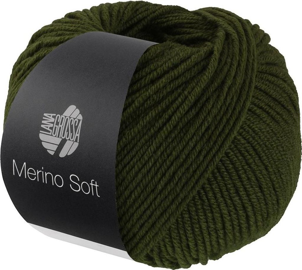 A ball of dark green yarn with a black label.