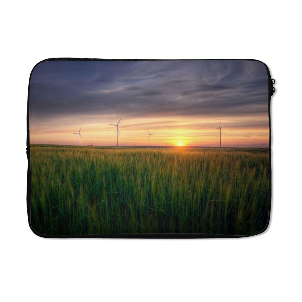MuchoWow Laptop Hülle 14 ZollWindmühle - Sonne - Gras Laptoptasche - Laptoptasche - Stoßsicher - Schutzhaube