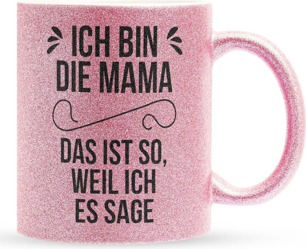 22Feels Glitzertasse Pink Mama Geschenk Muttertag Mutter Geburtstag Kaffeetasse Frauen Weihnachten Haferl Geschenkidee Bürotasse