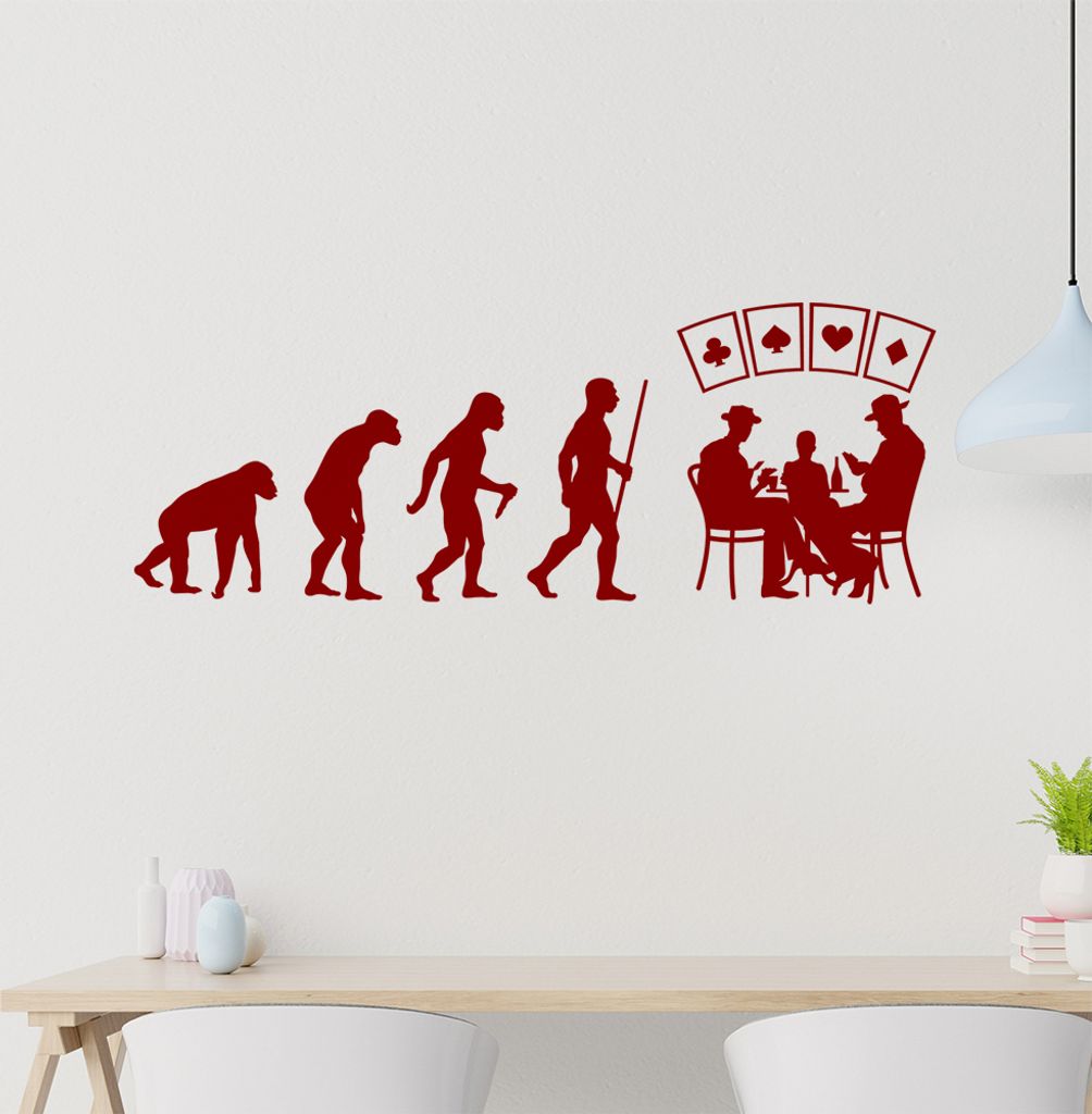 Kartenspiel Pokern Evolution Wandtattoo Wandaufkleber Wall Sticker - Dekoration, Küche, Wohnzimmer, Schlafzimmer, Badezimmer