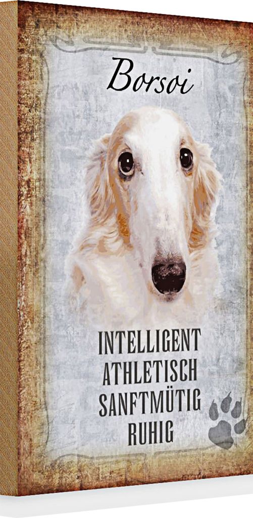 Holzschild Spruch 20x30cm Borsoi Hund athletisch