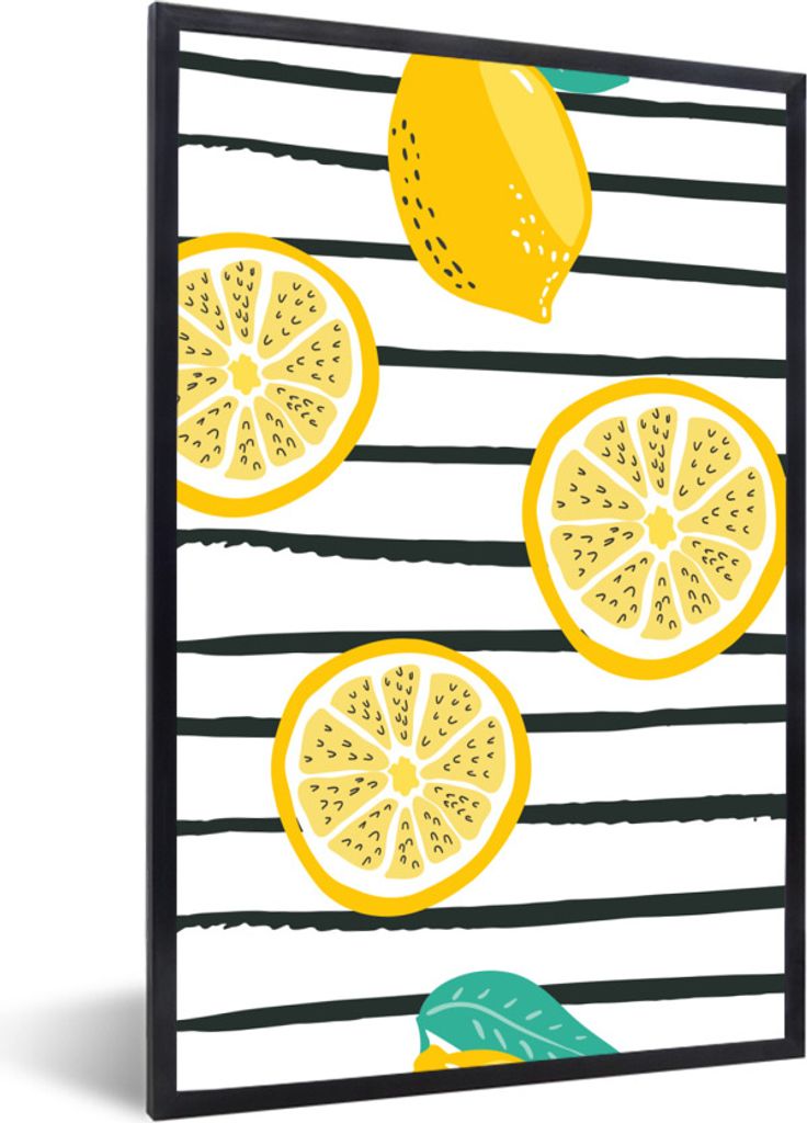MuchoWow Gerahmtes Poster Sommer - Zitronen - Pastell 20x30 cm - Poster mit Schwarzem Bilderrahmen Wandposter Rahmen Foto Bilder - Drucken - Bild...