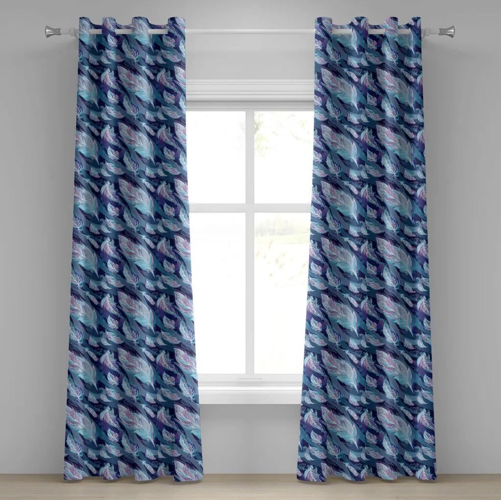 Rideau à œillets pour salon indigo et bleu motif cachemire 280 x 175 cm