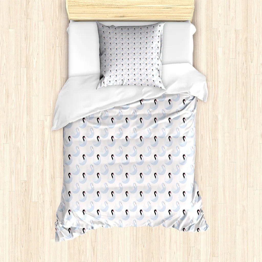 Housse de couette Cygnes 135x200 cm - Parure de lit grise anti-acariens