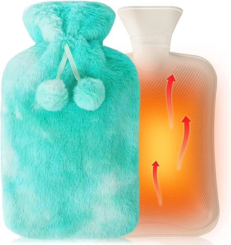 Bouillotte à eau 2L contre les pieds froids avec housse de protection bleue