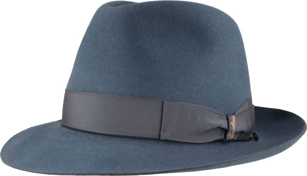 Borsalino edler Fedora Haarfilzhut mit mittelbreiter Krempe, blau, Gr. 58