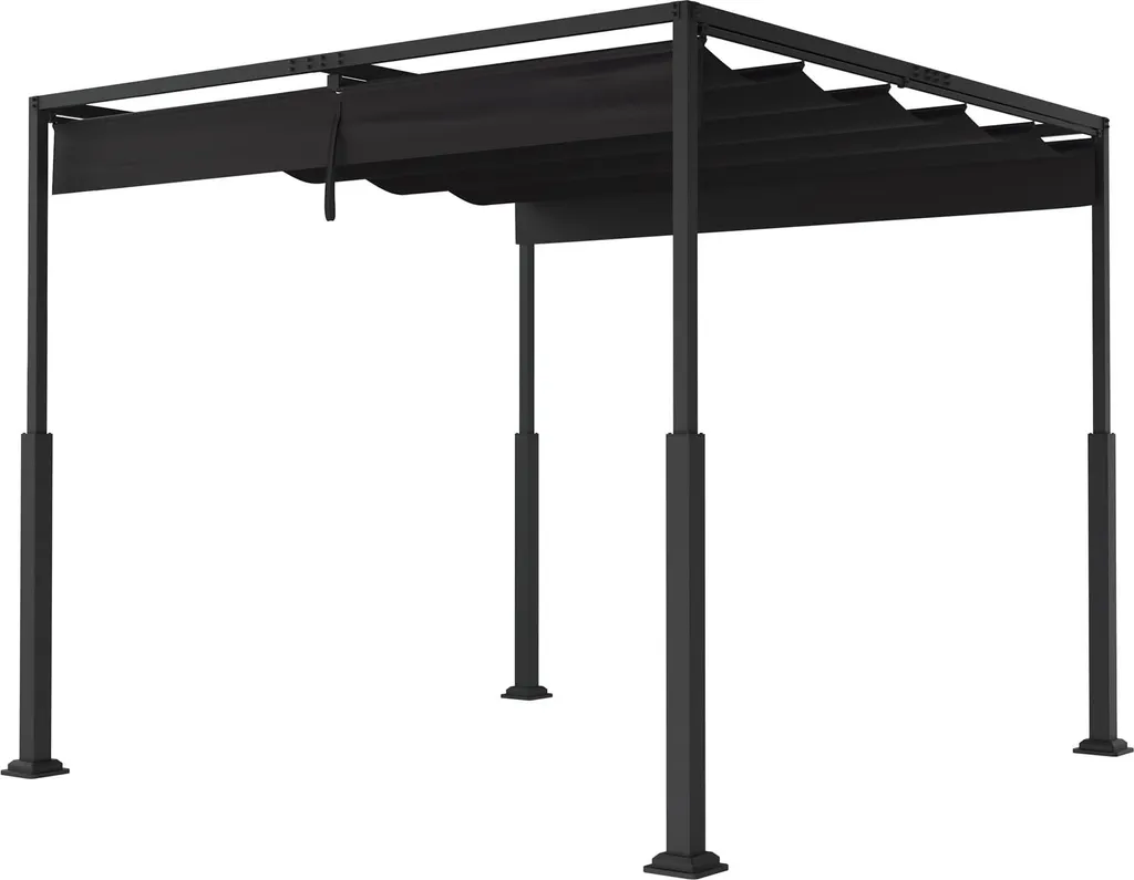 Pergola Étanche 3x3 m en Métal Noir Résistant avec Toile Coulissante UV