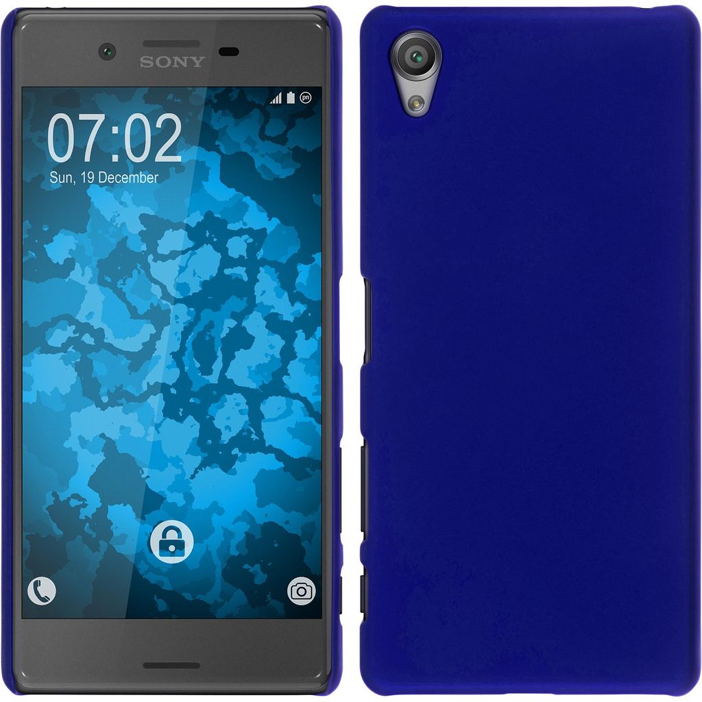 PhoneNatic Case kompatibel mit Sony Xperia X - Hülle blau gummiert Hard-case + 2 Schutzfolien