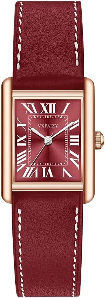 Orologio Donna Rettangolare Vintage Numeri Romani e Cinturino in Pelle