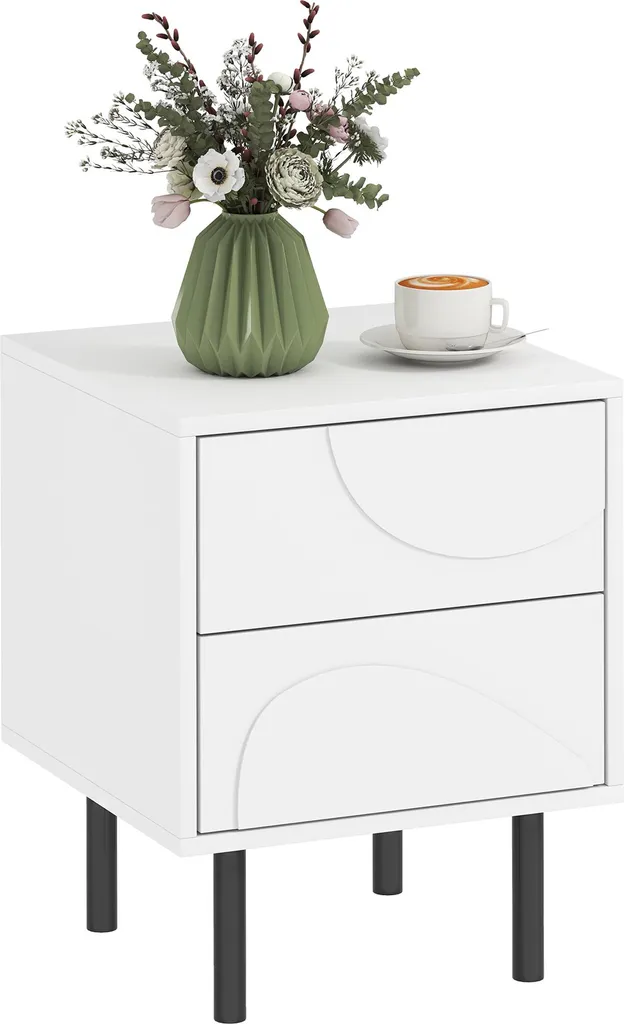 Petite Table de Nuit 2 Tiroirs Push-to-Open Blanc Style Contemporain 50cm