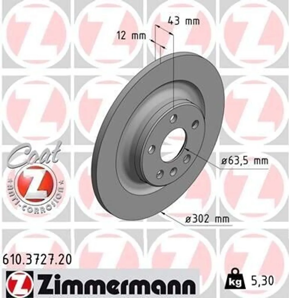 Disque de frein ZIMMERMANN 610.3727.20 pour Volvo V60 II S60 III XC60 II
