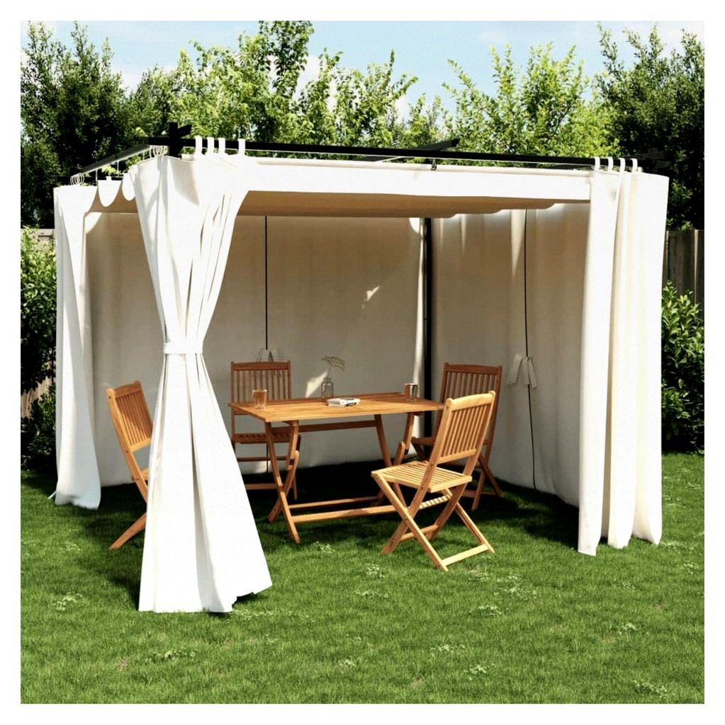 Pavillon 3x3 m mit Vorhängen aus Stahl und Polyester in Creme und Anthrazit für Garten, Balkon und Camping
