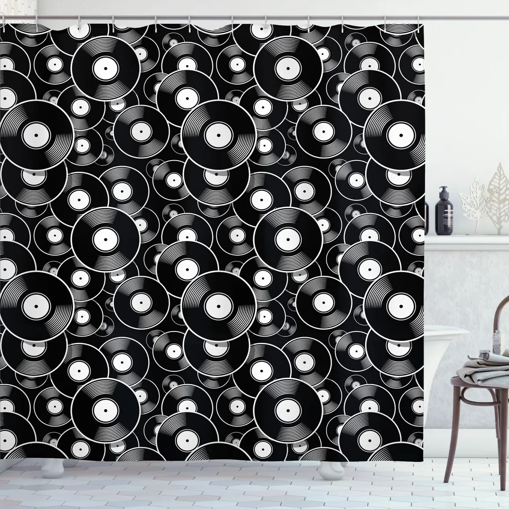 Tenda Doccia Vintage Vinile 175x240 - Design Musicale Retrò Abakuhaus