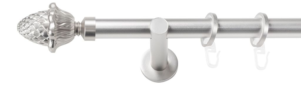 SN Deco Gardinenstange Nantes, 19 mm, 1-läufig, Stahl, Komplett-Set mit Ringen, Auflageträger, 180 cm, chrom matt