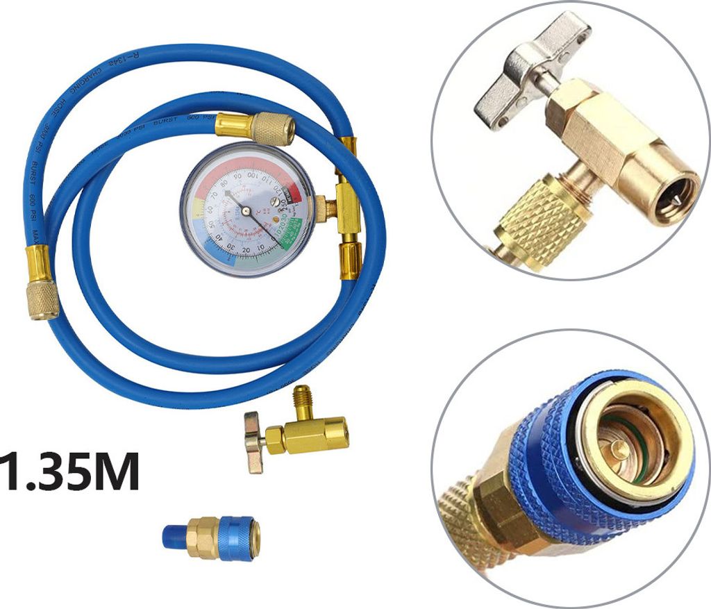 Auto KFZ Klimaanlage Kältemittel 1/2Thread Füllschlauch mit Manometer R134A blau
