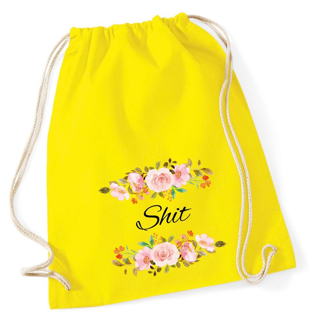 Huuraa Turnbeutel Shit englisch Blumen 12 Liter Yellow Baumwolle Rucksack Geschenkidee
