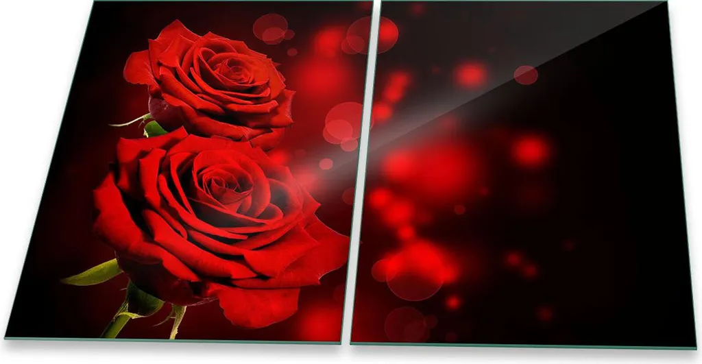 Copertura Piano Cottura 2 Pezzi 40x52 Rose Red | Protezione Vetro Temperato