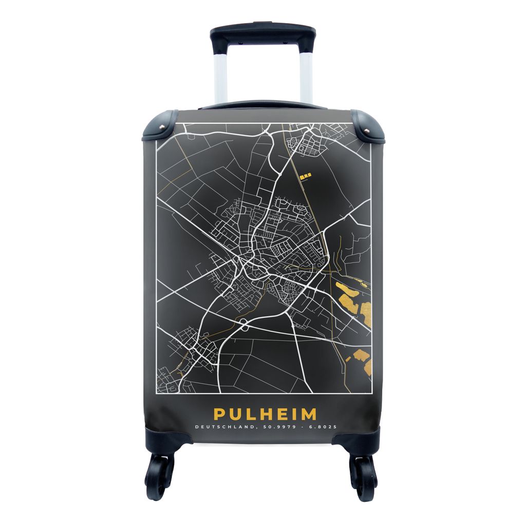 MuchoWow Koffer Handgepäck Trolley Rollkoffer Kleine Reisekoffer mit 4 Rollen - Gold - Deutschland - Karte - Stadtplan - Pulheim - Cabin Size < ...