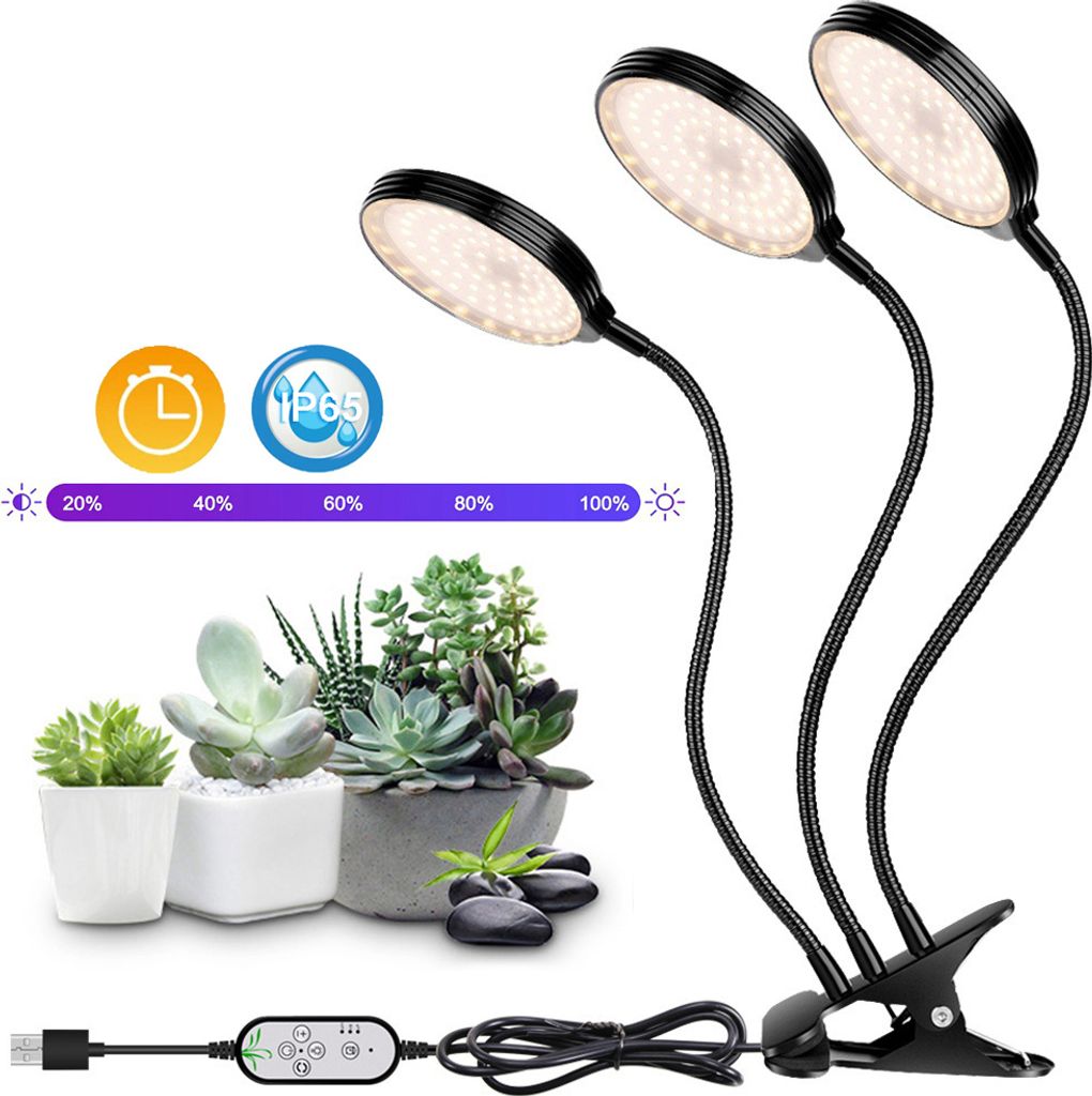 LED Pflanzenlampe Vollspektrum Dimmbar, Pflanzenlicht Clip IP65,LED Grow Lampe Timer Gewächshaus Zimmerpflanzen(3 Lampenkopf)