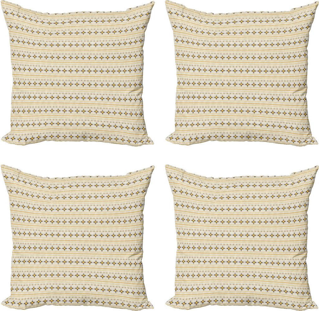 ABAKUHAUS aztekisch Kissenbezug Set (4 Stück), Horizontal Oriental Shapes, Moderner Doppelseitiger Digitaldruck, 40 cm x 40 cm, beige Senf