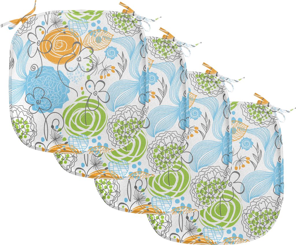 ABAKUHAUS Blumen Polster für Esszimmerstühle, Doodle Blätter und Herzen, Dekoratives wasserfestes Kissen mit Riemen für Küchensitze, 40 cm x 4...