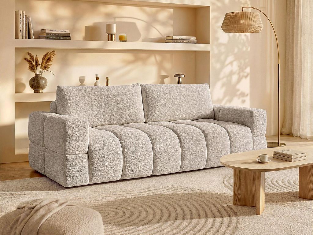 Beiges Buchenholz Express 4-Sitzer Sofa - Schlafbereich 160 cm - Matratze 16 cm - ISSORO
