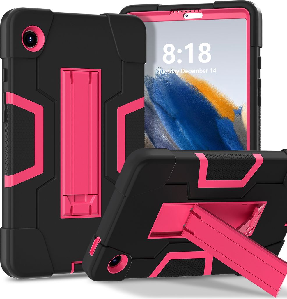 Hülle für Samsung Galaxy Tab A9 2023 8,7 Zoll SM-X110/X115/X117 Hybrid Dreilagige Robust Stoßfest Schwerlast Schutzhülle mit Ständer Schwarz Rosa