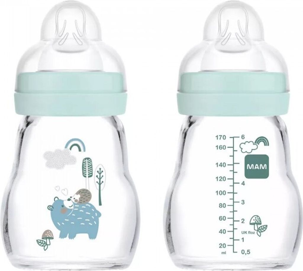 Mam Feel Good Glass Bottle Blue 0m 170ml
