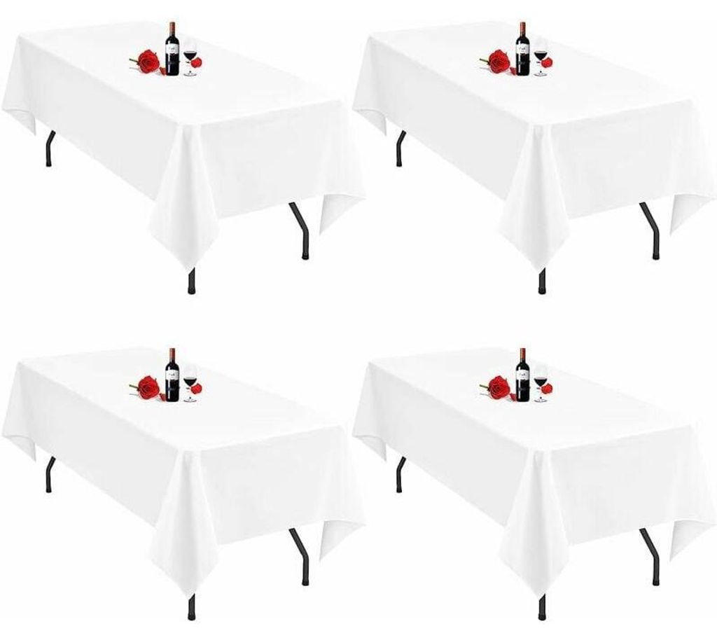 Set mit 4 weißen Tischdecken für rechteckige Tische 140 x 250 cm Weiße rechteckige Tischdecke Tischwäsche Polyestergewebe Waschbare weiße Tisc...