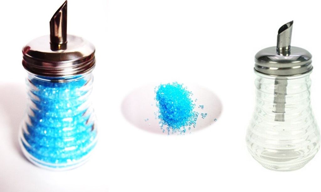 zucker farbig türkis + Zuckerstreuer,Zuckerdosierer aus GlasD