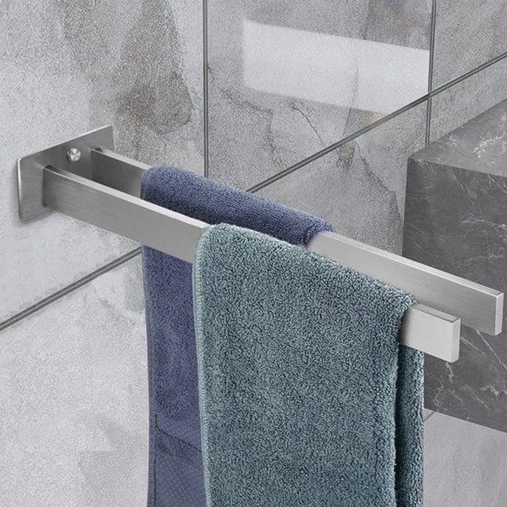Porte-serviettes mural double argent 39 cm : fini l'humidité !
