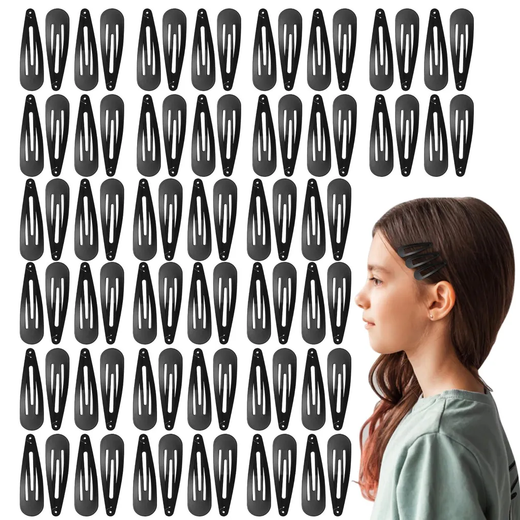 80 Barrettes Cheveux Fille et Femme 5cm en Métal Noir - Lot de 80 Pièces