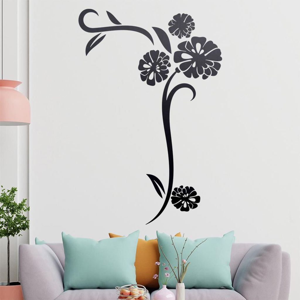 Blume - Linien Wandtattoo in 6 Größen - Wandaufkleber Wall Sticker - Dekoration, Küche, Wohnzimmer, Schlafzimmer, Badezimmer